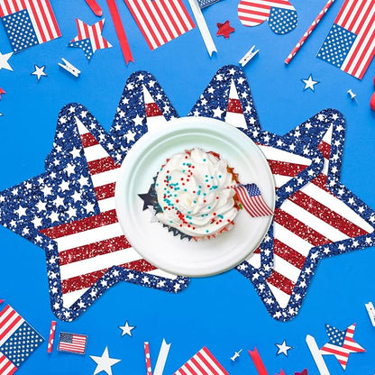 24 PCS Independence Day Star Shaped Placemats Set, 12" x 12" Patriotic American Flag Red White Blue Star Placemat Disposable Table Mats for 4th of July Party BBQ Picnic Dining Table Decoration