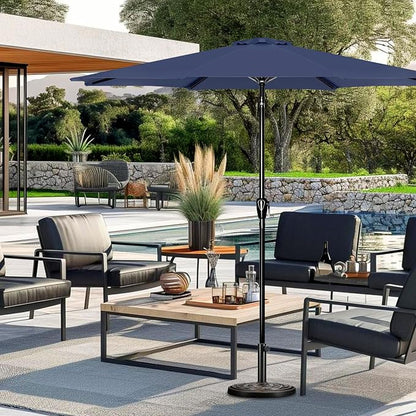 YSSOA 9' Patio Umbrella Outdoor Table Market Yard Umbrella with 8 Sturdy Ribs, Dark Blue