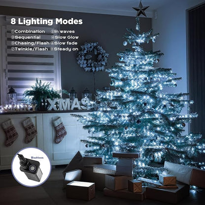 WBao Long Cool White Christmas Lights Indoor Outdoor 500LED 174ft, Super Bright LED Christmas String Lights with UL Certified, 8 Light Modes, Timer, Memory & Waterproof for Trees, Patio, Party Decor