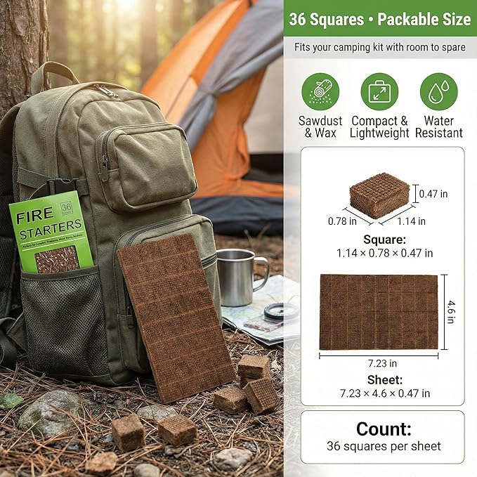Fire Starter Squares for Campfire: Natural Fire Starters Cubes - Quick Ignition Odorless Firestarter Blocks for Grills BBQ Outdoor Firepits Fireplaces & Wood Stoves - 216 pcs