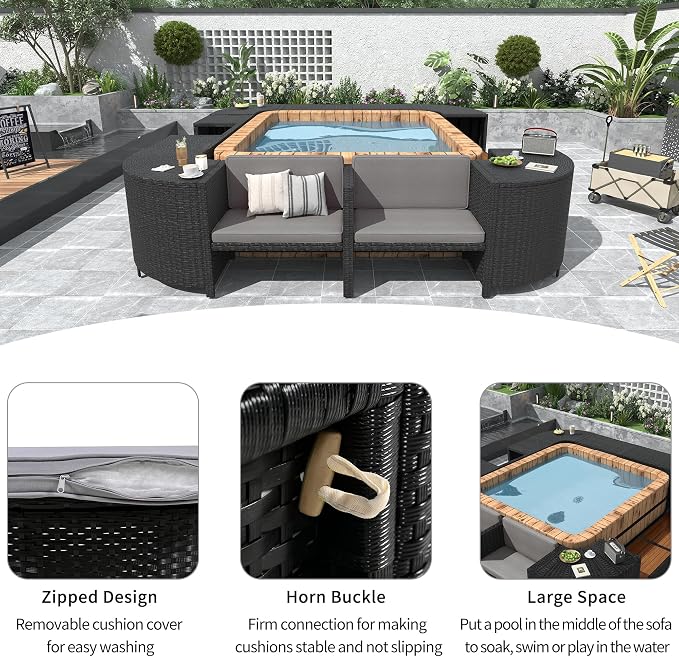 Merax Patio Furniture Set with Mini Sofa, Wooden Seats and Storage Spaces, Outdoor Conversation Sets for Patio, Lawn, Garden