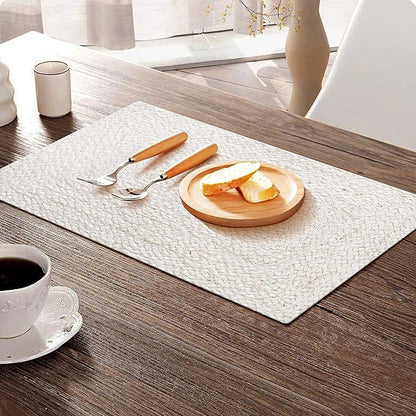 Hausattire Jute Braided Placemats 13x19 Inches Set of 4 Reversible Handwoven Boho Vintage Placemats for Kitchen Dining Tables|BBQ's Farmhouse Easter Decor Indoor & Outdoor Parties|Off-White