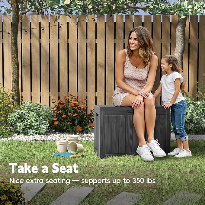 50 Gallon Outdoor Deck Box - Lockable Waterproof Storage Container, Resin Weatherproof Box for Patio Garden Furniture Pool Tools Cushions, Black