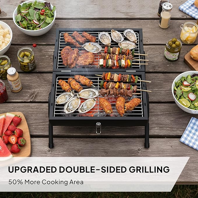 Portable harcoal Grill Outdoor Stove,2 IN 1 Double-Sided Small Tabletop Barbecue Grill for Outdoor Camping Home Patio BBQ Grilling