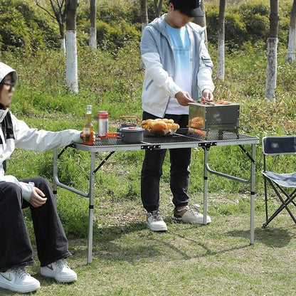 REDCAMP 48x24 Long Folding Grill Table for Outside, Lightweight Portable Metal Aluminum Outdoor Grill Table with Adjustable Height Legs, Great for Camping Picnic Cooking BBQ, Silver 4ft