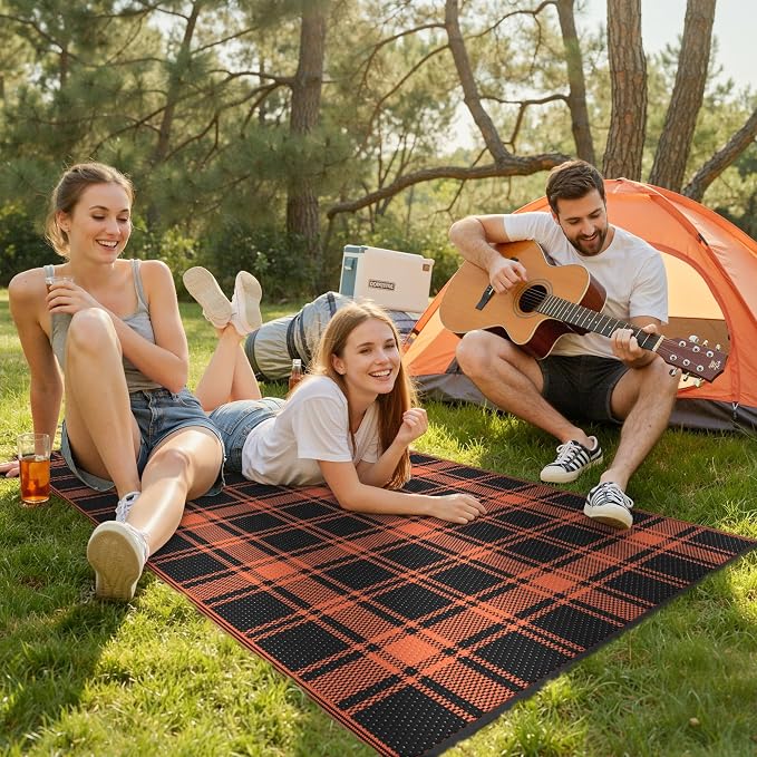 GENIMO Outdoor Rug 3'x5' Waterproof for Porch, Plastic Door Mat Dark Orange | Outside Modern Carpet for Patio Decor, Balcony, Porch, Deck, Backyard, Picnic, Camping, RV, Reversible, Foldable, Lightweight