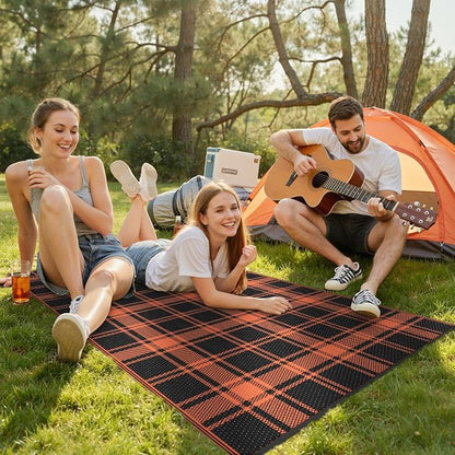 GENIMO Outdoor Rug 3'x5' Waterproof for Porch, Plastic Door Mat Dark Orange | Outside Modern Carpet for Patio Decor, Balcony, Porch, Deck, Backyard, Picnic, Camping, RV, Reversible, Foldable, Lightweight