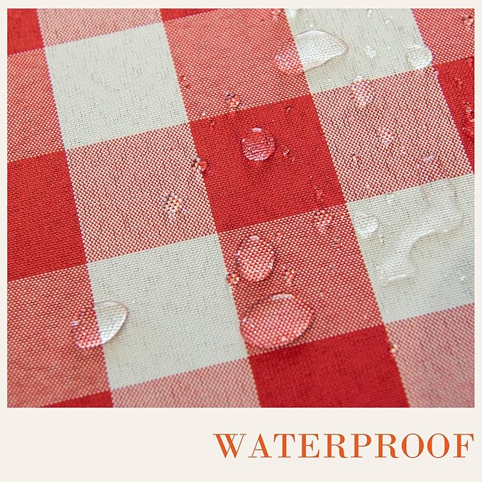 Red and White Gingham Tablecloth, Waterproof Outdoor Picnic Table Cover for Summer BBQ, Farmhouse Kitchen, Patio Dining, Reusable Machine Washable Checkered Table Cloth, 60" Round