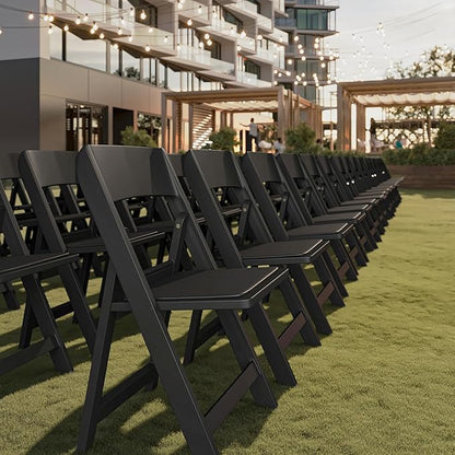 Flash Furniture Hercules Tucker Commercial Black Resin Folding Chair - Lightweight, Vinyl Padded Removable Seat, Indoor Outdoor Use, Event & Wedding Ready, Set of 2