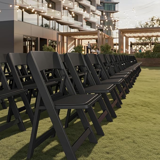 Flash Furniture Hercules Tucker Commercial Black Resin Folding Chair - Lightweight, Vinyl Padded Removable Seat, Indoor Outdoor Use, Event & Wedding Ready, Set of 4