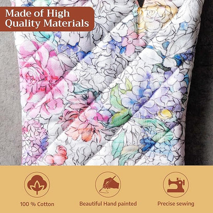 Maison d'Hermine Oven Gloves 100% Cotton Oven Mitt 7" x 13" with Loop Heat Resistant BBQ Cooking Gloves Baking Grilling Kitchen Hotel Home Farmhouse Spring Summer (Pack of 1, Floral Love)