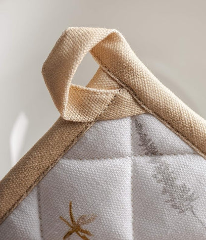 Maison d' Hermine Pot Holders 100% Cotton Heat Resistant Potholders 8" x 8" Hot Pads with Loop BBQ Baking Hotel Farmhouse Kitchen Handling Hot Pans Spring Summer (Pack of 1, Meadow Florals - Beige)