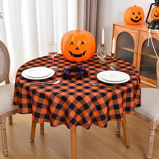 Waterproof Plaid Tablecloth Fabric - Round 90 Inch Classic Gingham Checker Table Cloth for Indoor/Outdoor Use - Buffalo Table Cover for Picnics, BBQs, and Parties