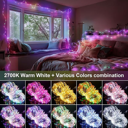 OMIKA 66FT Ultra-Thin LED Rope Lights for Outside, 24 RGB Colors +Warm White String Lights, 200 LED Permanent Outdoor Christmas Lights Waterproof Fairy Lights Plug in for Indoor Bedroom House Decor