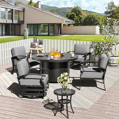 ALAULM Aluminum Patio Furniture Set with Coffee Table Rectangular, 5-seat Outdoor Sectional Furniture w/2 Swivel Chairs, Patio Conversation Set for Porch, Backyard, Poolside-Grey