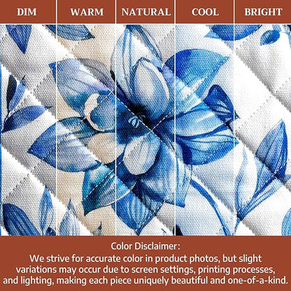 Maison d' Hermine 100% Cotton Oven Mitt & Pot Holder Set (7.5"x13" & 8"x8") Heat Resistant BBQ Cooking Gloves with Loop Baking Grilling Kitchen Hotel Home Farmhouse Spring Summer (Summer Blues)