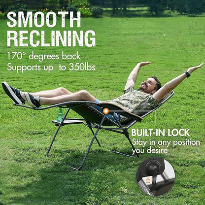 Portal Portable Zero Gravity Chair, Lounge Chair Outdoor Oversized Zero Gravity Chair Folding Lounge Chair with Adjustable Pillows and Cup Holder for Poolside Backyard and Lawn, Support 350lbs