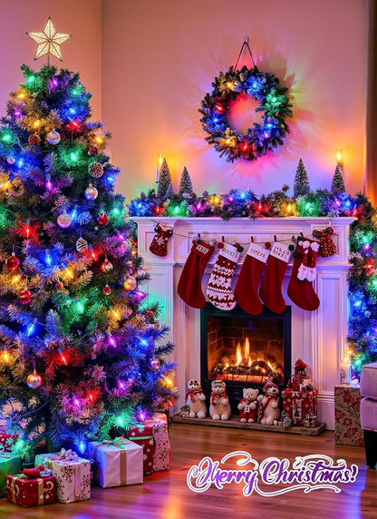 Vintage C9 Christmas Lights Outdoor, 100Ft 100 LED Multicolor String Lights | Waterproof Connectable Christmas Tree Lights for House, Roofline, Indoor Outside, Garden Patio Backyard Decor, Green Wire