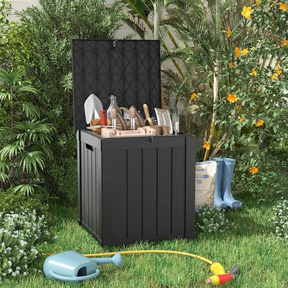 PatioZen 50 Gallon Resin Deck Box, Lockable Outdoor Storage Box for Patio Cushions Storage Furniture,Garden Tools, Pool Supplies, Weatherproof and UV Resistant (Black)