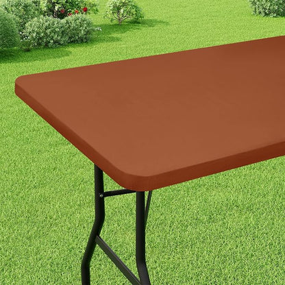 Smiry Rectangle Picnic Table Cloth, Waterproof Elastic Fitted Tablecloths for 6 Foot Tables, Washable Polyester Table Cover for Camping, Indoor and Outdoor (Terracotta, 30"x72")