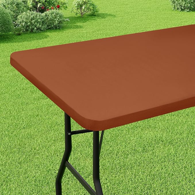 Smiry Rectangle Picnic Table Cloth, Waterproof Elastic Fitted Tablecloths for 8 Foot Tables, Washable Polyester Table Cover for Camping, Indoor and Outdoor (Terracotta, 30"x96")