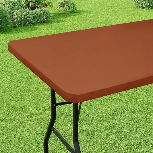 Smiry Rectangle Picnic Table Cloth, Waterproof Elastic Fitted Tablecloths for 8 Foot Tables, Washable Polyester Table Cover for Camping, Indoor and Outdoor (Terracotta, 30"x96")