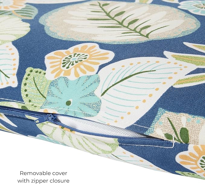 Modern Outdoor Chaise Lounge Cushion with Ties – Durable Polyester Fabric, Channel-Filled Polyfiber Insert, Removable Zippered Cover, Marlow Blue Floral