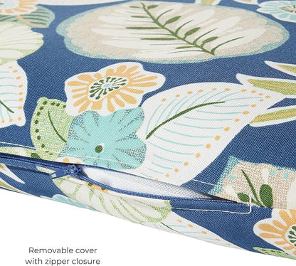 Modern Outdoor Chaise Lounge Cushion with Ties – Durable Polyester Fabric, Channel-Filled Polyfiber Insert, Removable Zippered Cover, Marlow Blue Floral
