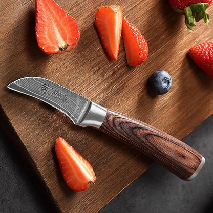 Wakoli EDIB Damascus Peeling Knife – 2.7-Inch Small Kitchen Knife for Fruits & Vegetables, Professional Kitchen Peeling Tool made of 67-Layer Damascus Steel Blade & Pakkawood Handle in Gift Box