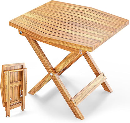 Melino Wooden Folding Outdoor Side Table 18x16x16 in, FSC Certified Acacia Wood Weatherproof Small Table for Patio, Porch, Pool, Backyard, Garden, Balcony & Deck - Natural