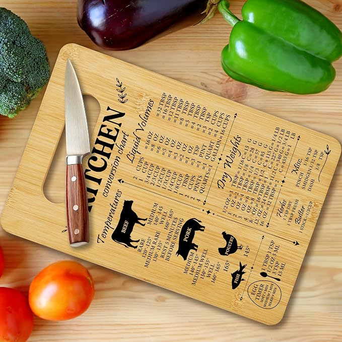 Unique Gifts for Women Mom, Kitchen Conversion Chart Bamboo Cutting Board, Charcuterie Board for Kitchen Decor, Cooking Gifts for Couple Neighbor Family Friends -16