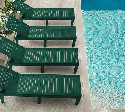 Nestl Sun Tanning Chair - Forest Green Chaise Lounge Chair Outdoor, Lightweight Pool Lounge Chairs Set of 12, Adjustable 5-Position Reclining Lawn Chair, Waterproof Beach Outdoor Lounge Chairs