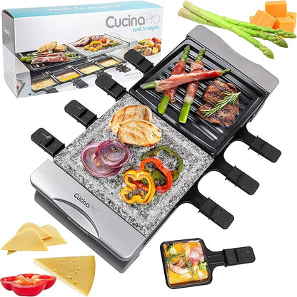 Electric Cheese Raclette Table Grill w Nonstick Grilling Plate & Cooking Stone- Indoor Smokeless Korean BBQ 8 Person Tabletop Cooker Hotplate- Melt or Grill Meat, Veggies for Home Dinner Party or Apps