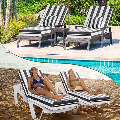 Outdoor Water-Resistant Olefin Chaise Lounge Cushions with Pillow, Weather and Fade Resistant Patio Furniture Lounge Chair Cushion Ideal for Patio, Lawn, Garden, Pinto, 80" L x 26" W x 5" T