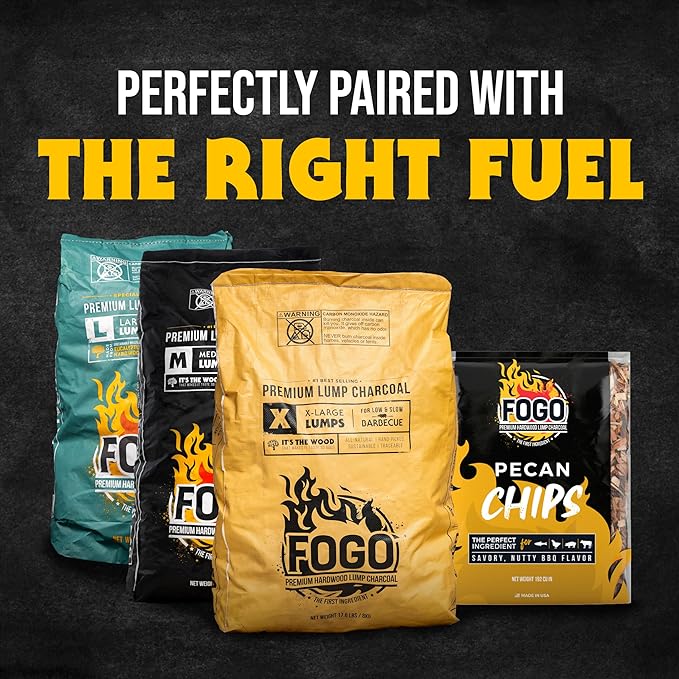 FOGO Pecan Wood Chips for Grilling and Smoking, Sweet Nutty BBQ Flavor for Charcoal and Gas Grills, Made in USA, 1.4 lb Bag, 6-Pack