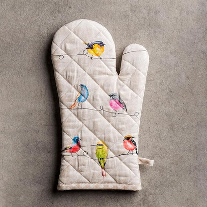Maison d'Hermine Oven Gloves 100% Cotton Oven Mitt 7" x 13" with Loop Heat Resistant, BBQ, Cooking Gloves, Baking, Grilling, Kitchen, Handling Hot Pans Spring/Summer (Pack of 1, Birdies On Wire)