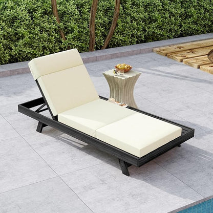 Christopher Knight Home Dami Patio Chaise Lounge Chair Outdoor with 4'' Foldable Cushion, Acacia Wood Poolside Sun Lounger, Space Available On One Side, Adjustable Backrest Pool Lounger, Black + Beige
