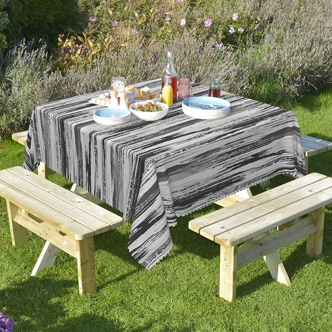Abstract Striped Square Tablecloth 60x60 Inch Gray and White Old Texture Grunge Stripes Vintage Mosaic Dust-Proof Table Cover Protector for Home Kitchen Restaurant Picnic Camping BBQ