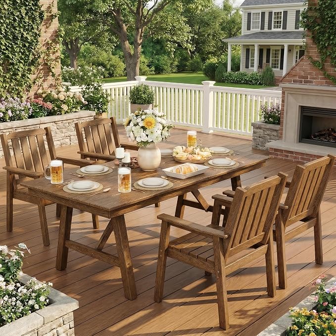 Garvee Outdoor Patio Dining Chairs Set of 2, HDPE Garden Dining Chairs | Sturdy Frame, Waterproof, All-Weather for Backyard, Poolside, Porch, Deck, Natural
