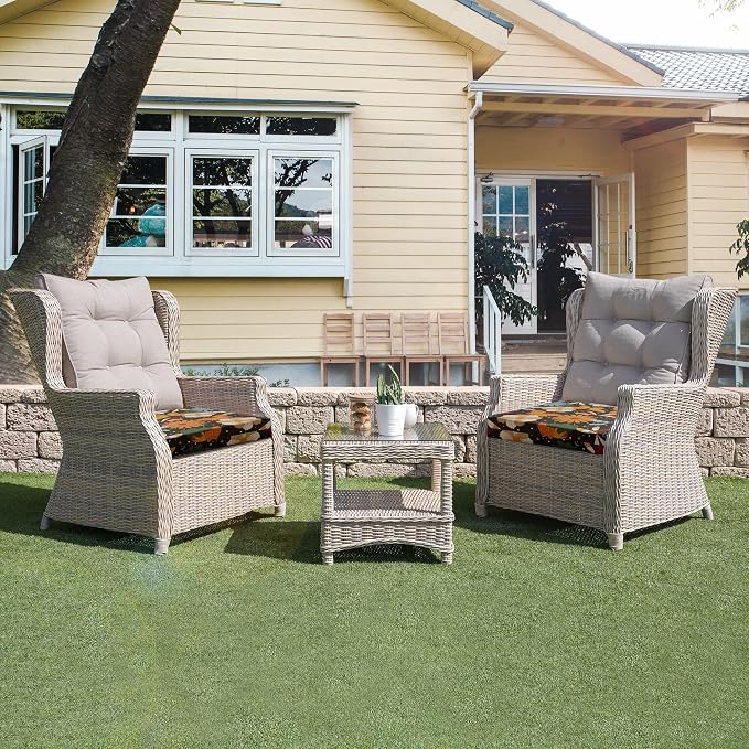 Outdoor Chair Cushions, Set of 4, 24"*24"*4", Water Resistant, Flower | High-Density Foam Patio Cushions with Ties, UV & Fade Resistant, Square Corner Seat Cushions for Outdoor Furniture