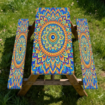 Fitted Picnic Table Cover with Bench Covers,Bohemian Waterproof Elastic Edges Rectangle Patio Tablecloth Outdoor Camping Essentials Stuff Rv Accessories Summer Travel Trip Camper Gifts