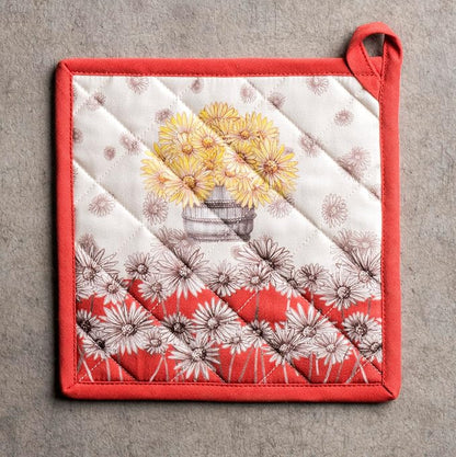 Maison d' Hermine Pot Holders 100% Cotton Potholders (8" x 8", Pack of 1) | Heat Resistant Hot Pads with Loop BBQ Cooking Baking Hotel Kitchen Handling Hot Pans Thanksgiving Christmas - Bagatelle