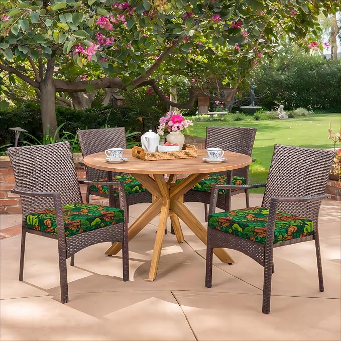 HARBOREST Outdoor Chair Cushions Set of 4, Water Resistant Patio Chair Cushions with Ties, Square Corner Outdoor Seat Cushions for Patio Furniture, 18.5"x16"x3", Colored Leaf