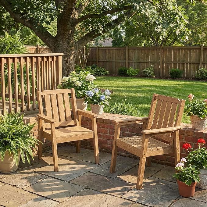 Garvee Outdoor Patio Dining Chairs Set of 2, Outdoor HDPE Garden Dining Chairs, Sturdy Frame, Waterproof, All-Weather for Backyard, Poolside, Porch, Deck, Natural