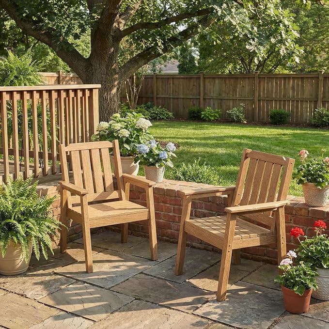 Garvee Outdoor Patio Dining Chairs Set of 2, HDPE Garden Dining Chairs | Sturdy Frame, Waterproof, All-Weather for Backyard, Poolside, Porch, Deck, Natural