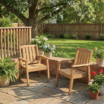 Garvee Outdoor Patio Dining Chairs Set of 2, HDPE Garden Dining Chairs | Sturdy Frame, Waterproof, All-Weather for Backyard, Poolside, Porch, Deck, Natural