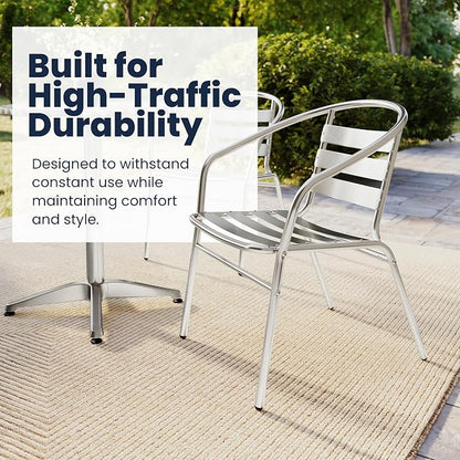Flash Furniture Lila 31.5'' Round Aluminum Indoor-Outdoor Table Set with 2 Slat Back Chairs | Indoor/Outdoor Use, Slat Back Chairs