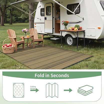 GENIMO Outdoor Rug, Waterproof Plastic Rugs for Patio, 9'x12' Light Brown | Outside Larger Modern Carpet Mat for Porch Decor, Deck, Balcony, Camping, RV, Backyard, Picnic, Beach, Reversible, Foldable