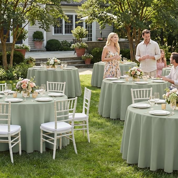 Fitable 6 Pack Sage Green Round Tablecloths - 70 Inches in Diameter | Wrinkle & Stain Resistant, Washable Polyester Fabric, For Wedding Party Banquet Formal Events Fall Thanksgiving Harvest