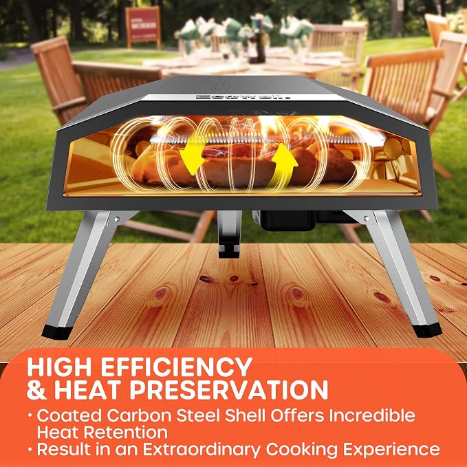 ECOWELL 16 Inch Gas Pizza Oven Outdoor Propane, Large Portable Pizza Ovens | with Pizza Stone, Stainless Steel Outdoor Pizza Oven, for Backyard Party, Camping, Fast 10 Min Preheating, 27300 BTU